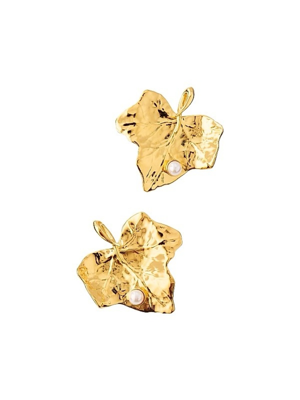 Oscar de la Renta • Ivy Leaf with Pearl Gold Plated Clip- on Earrings - Picture 13 of 15